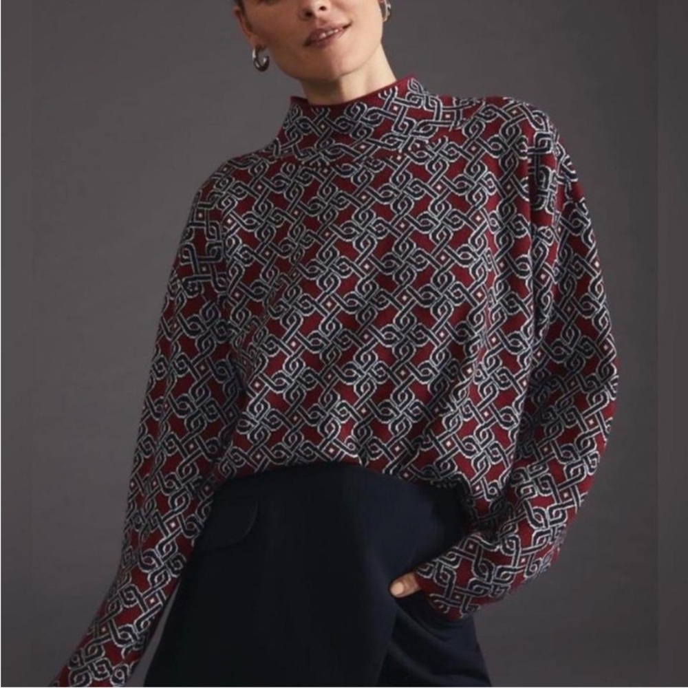 Anthropologie Carys Mock Neck Geometric Sweater